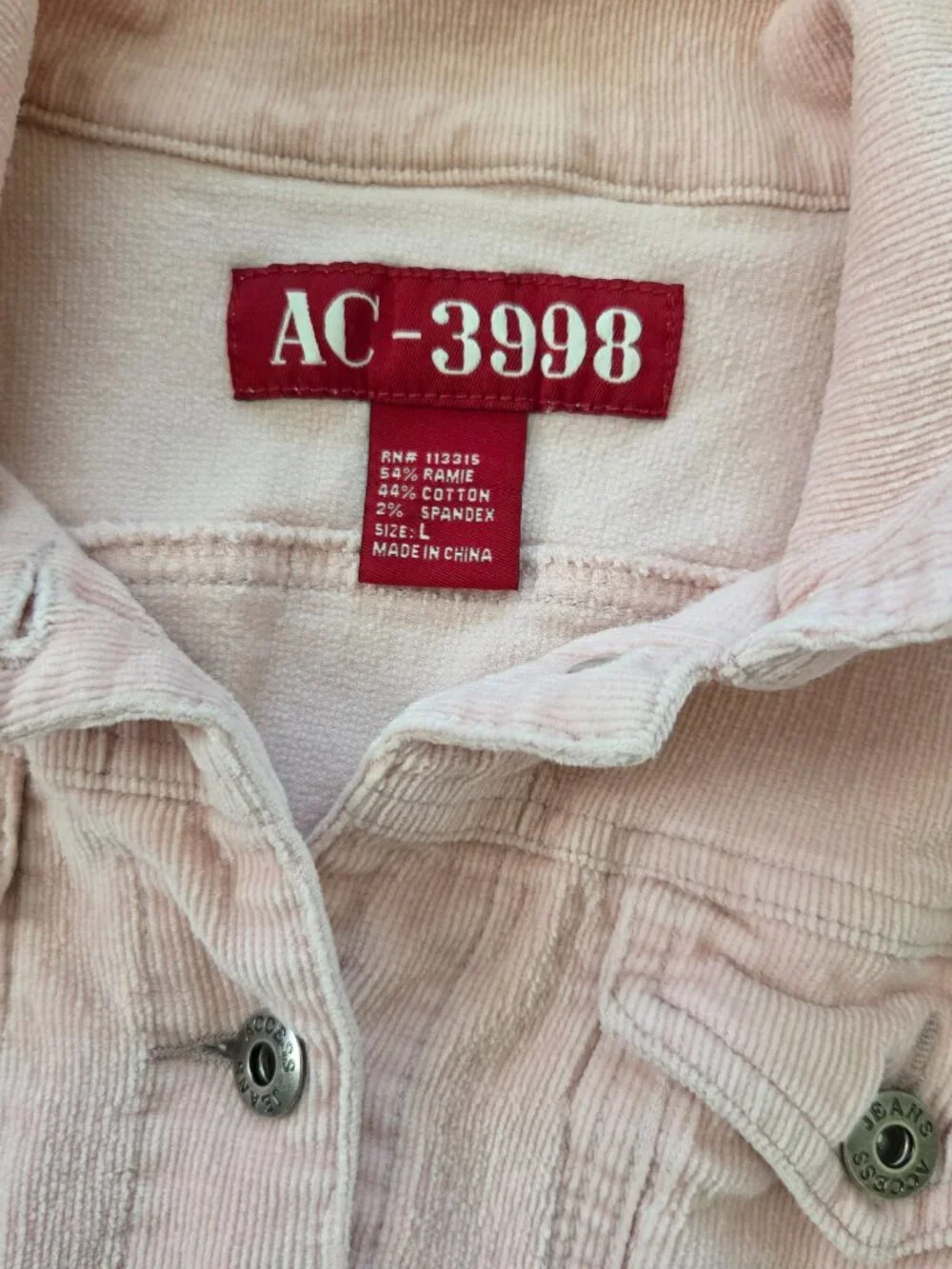 Share AC 3998 Girls L Pink Corduroy Jacket Cropped Y2K Cottagecore Preppy